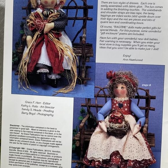 Vintage Hazelwood's Ragtime Dolls Patterns Muslin Dolls Great for Non-Sewers - Picture 4 of 4